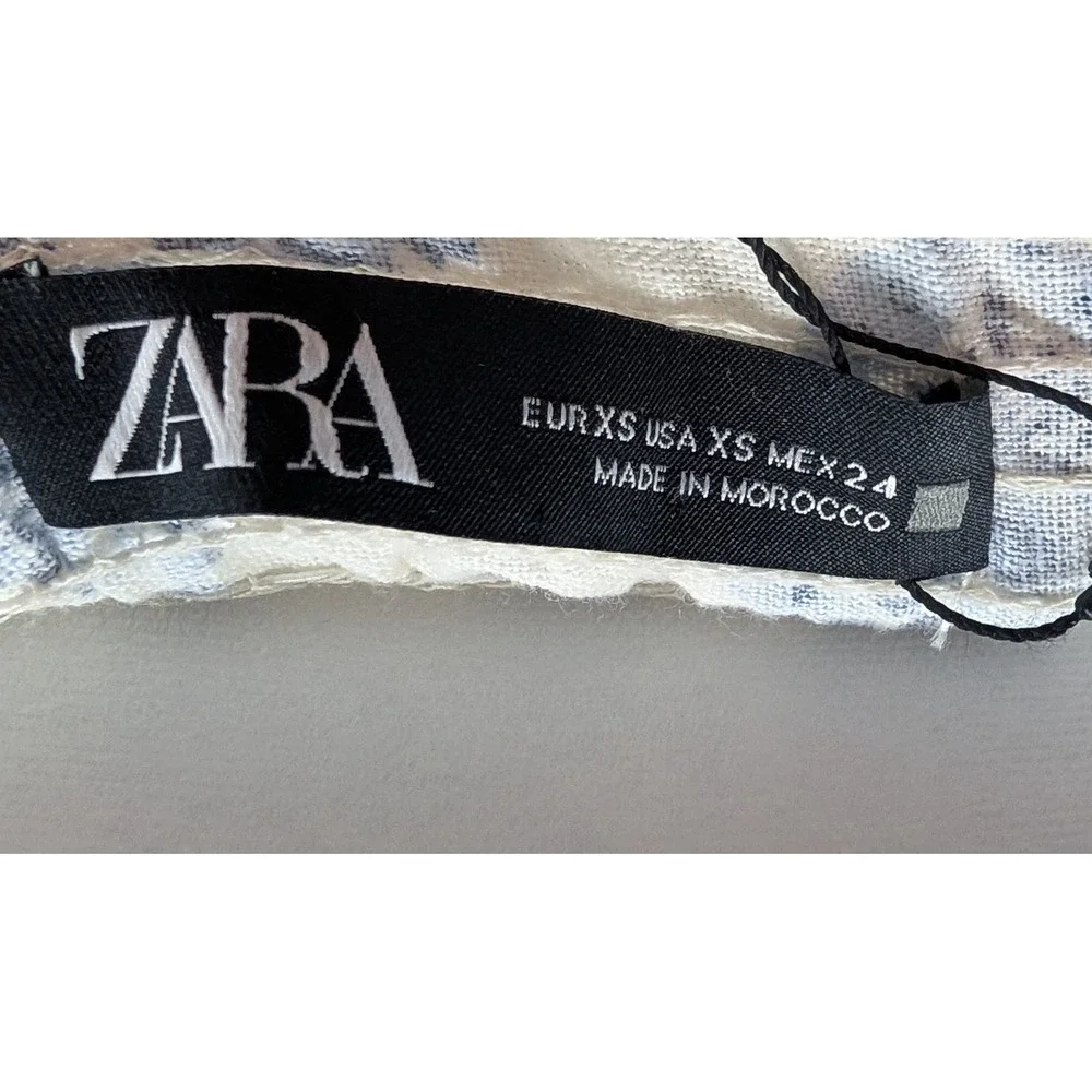 Zara Blue White Medallion Tile Print Smocked Tie Shoulder Maxi Dress Womens XS - Picture 3 of 3